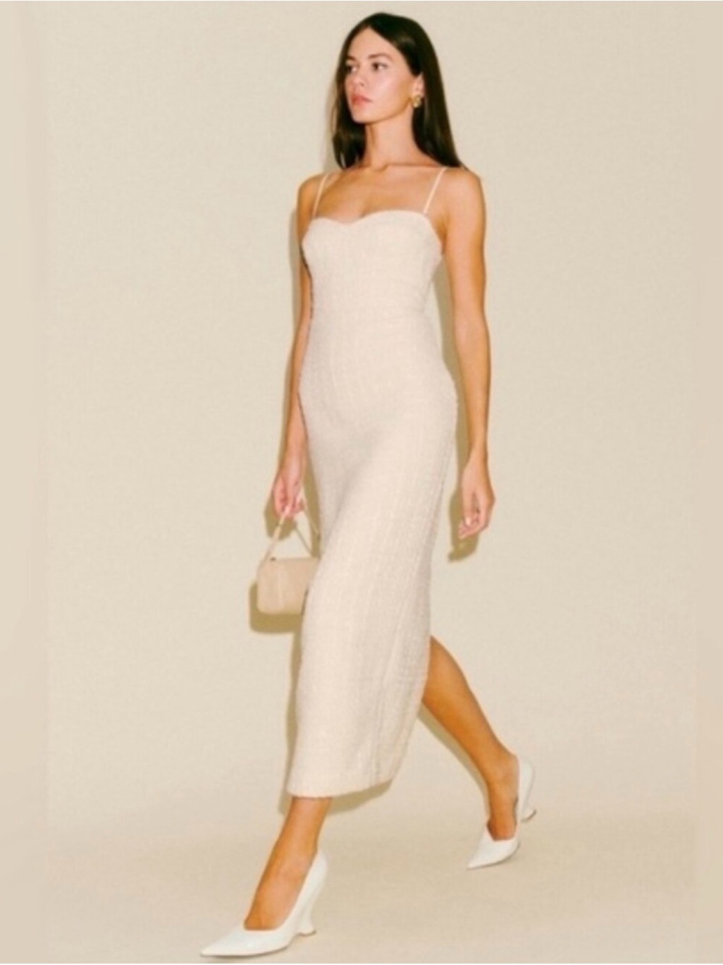 Reformation Cream Slip Midi Dress